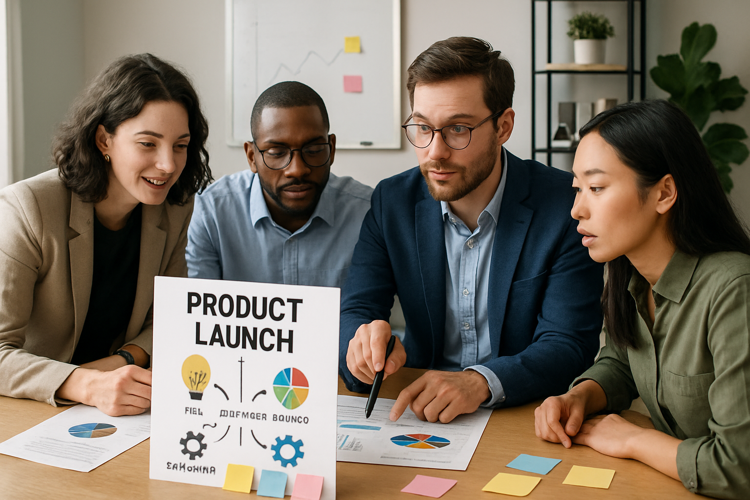 Team of marketing consultants strategizing product launch